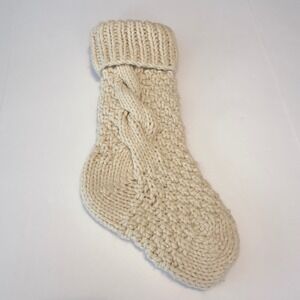 House & Garden Cream Cable Knit Christmas Stocking Lined Chunky Farmhouse Decor